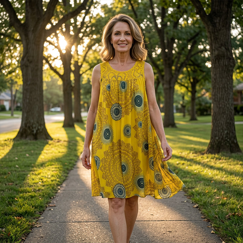 Printed sleeveless round-neck dress for women