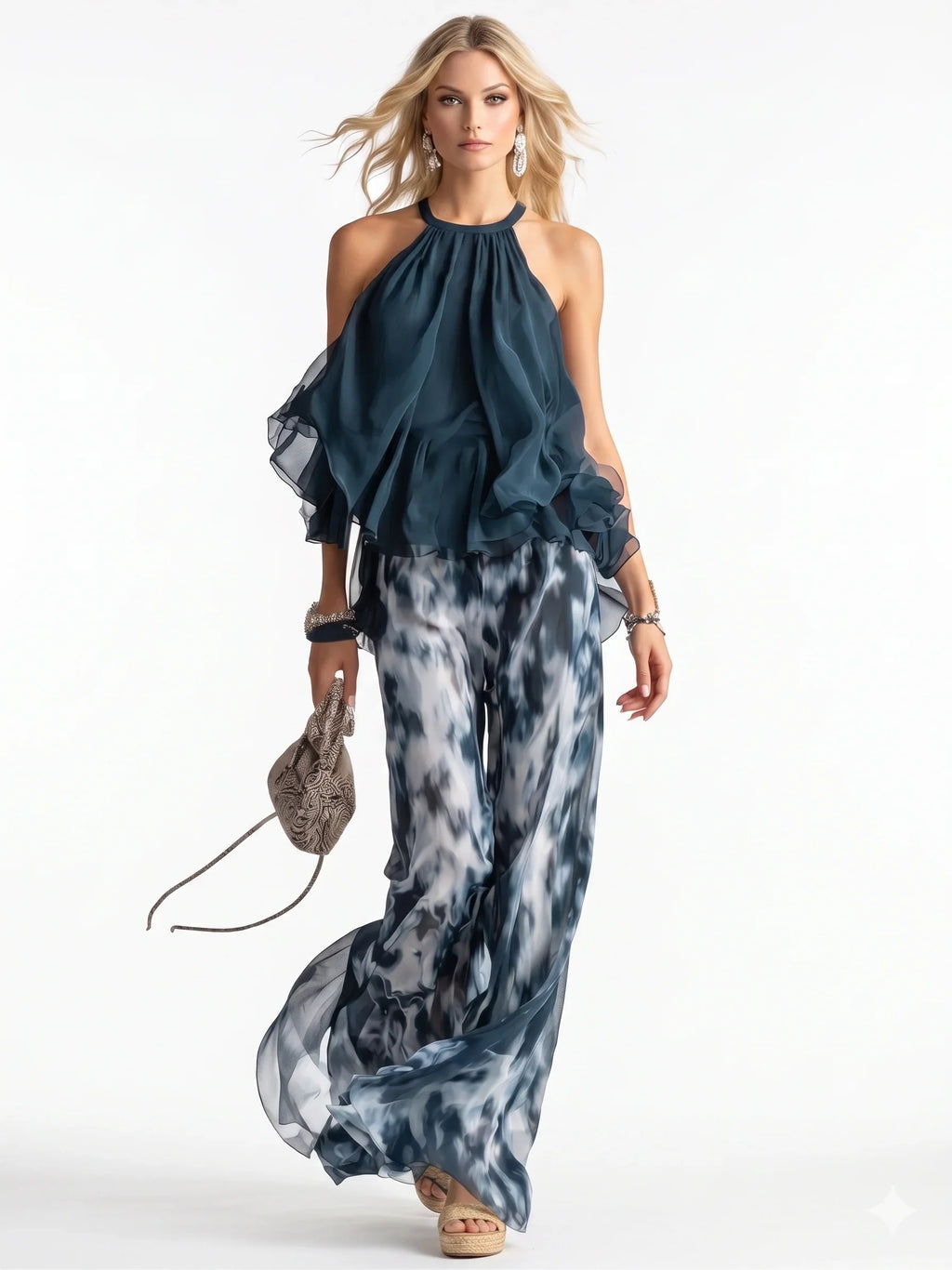 Elegant two-piece chiffon ensemble