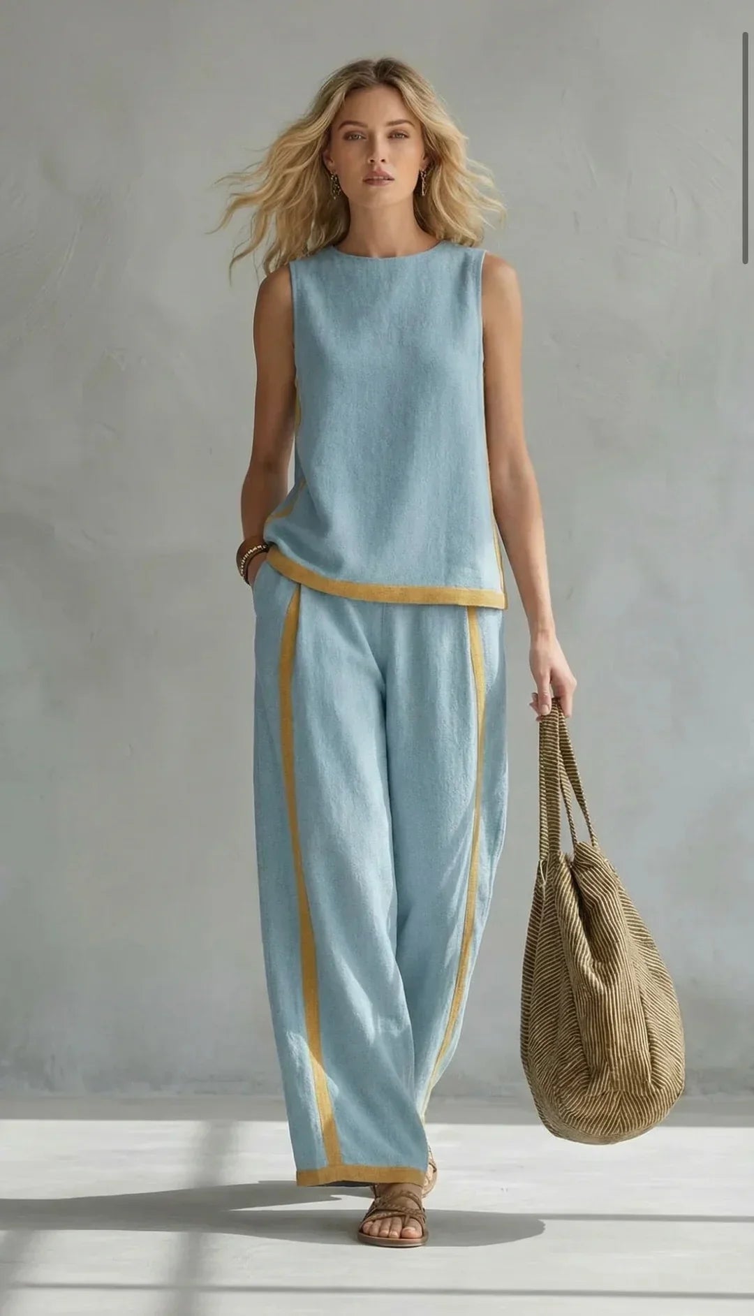 Ursula - An elegant yet casual set featuring a vest and pants with two-tone detailing