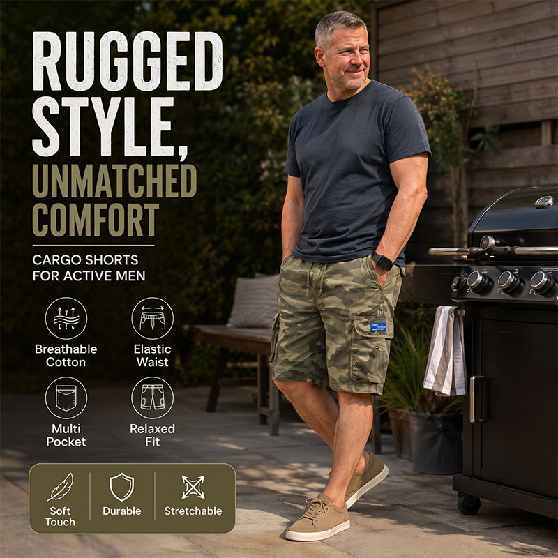 Men's Casual Relaxed Fit Cargo Shorts – Multi-Pockets, Breathable, Rugged