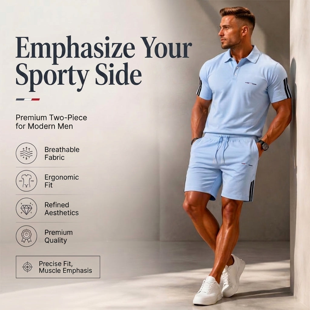 2-Piece Casual Set for Men – Short-Sleeve Top & Shorts, Breathable, Comfortable, and Versatile for Everyday Wear, Sports, and Travel