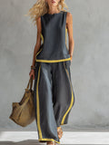 Ursula - An elegant yet casual set featuring a vest and pants with two-tone detailing