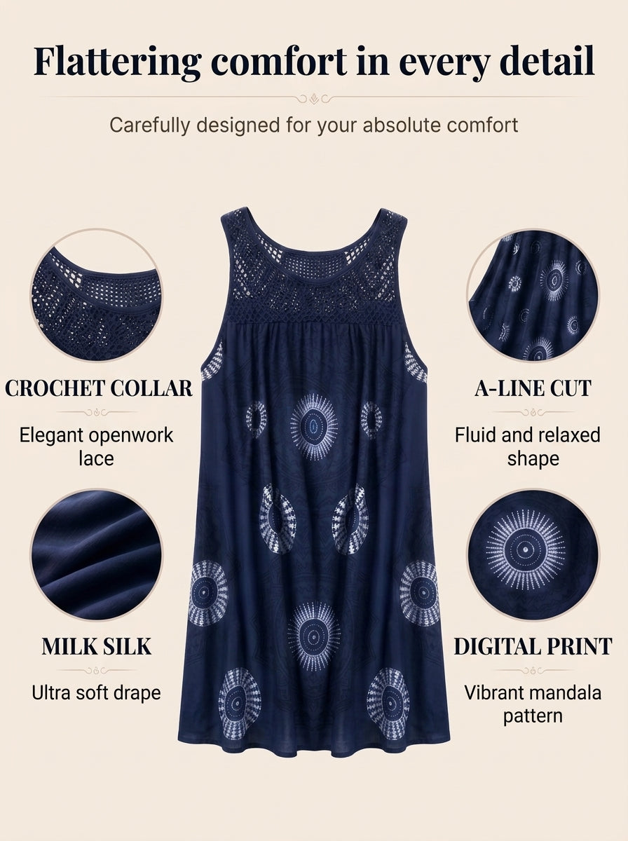 Printed sleeveless round-neck dress for women