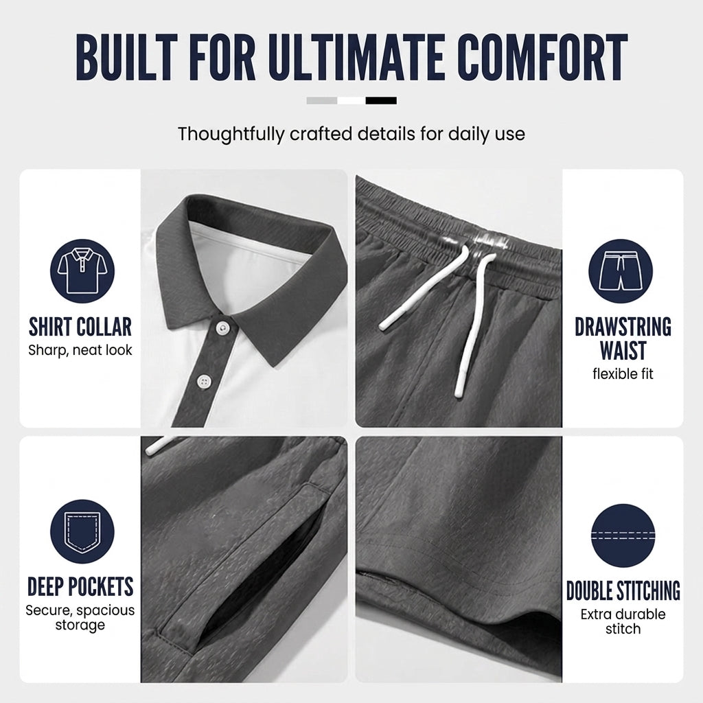 2-Piece Shirt & Shorts Set for Men – Comfortable, Breathable, and Versatile for Summer, Leisure, and Travel