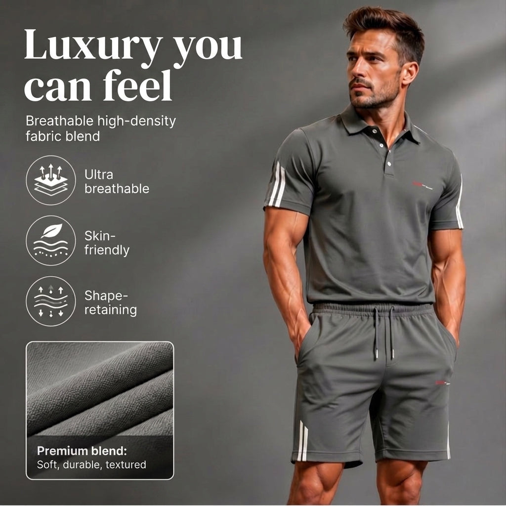 2-Piece Casual Set for Men – Short-Sleeve Top & Shorts, Breathable, Comfortable, and Versatile for Everyday Wear, Sports, and Travel