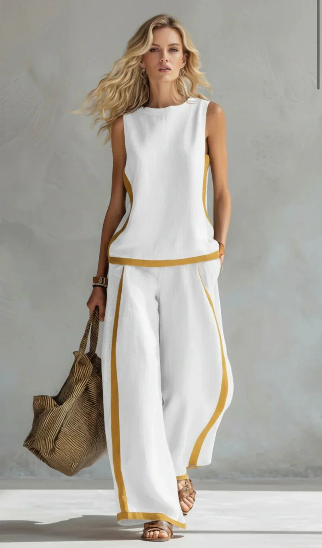 Ursula - An elegant yet casual set featuring a vest and pants with two-tone detailing
