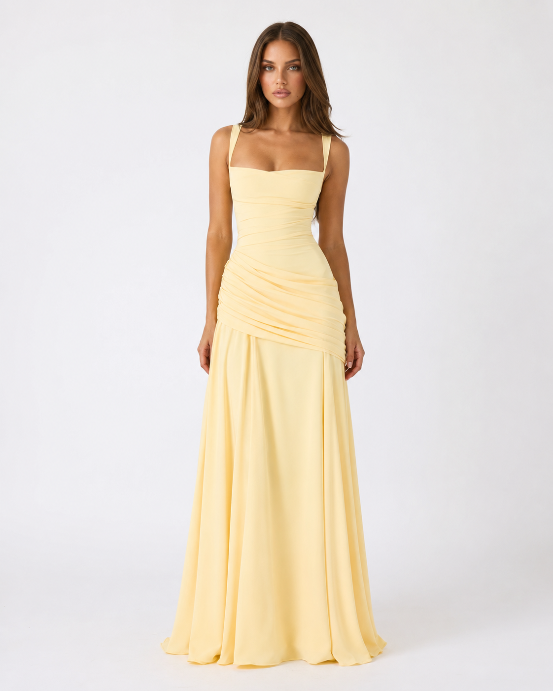 ENIE | Maxi Dress with a Gathered Square Neckline