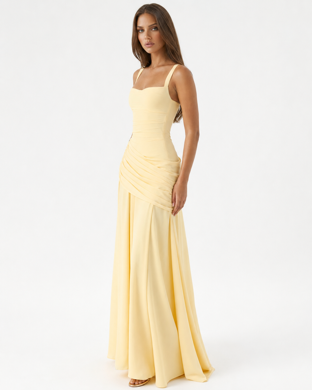 ENIE | Maxi Dress with a Gathered Square Neckline