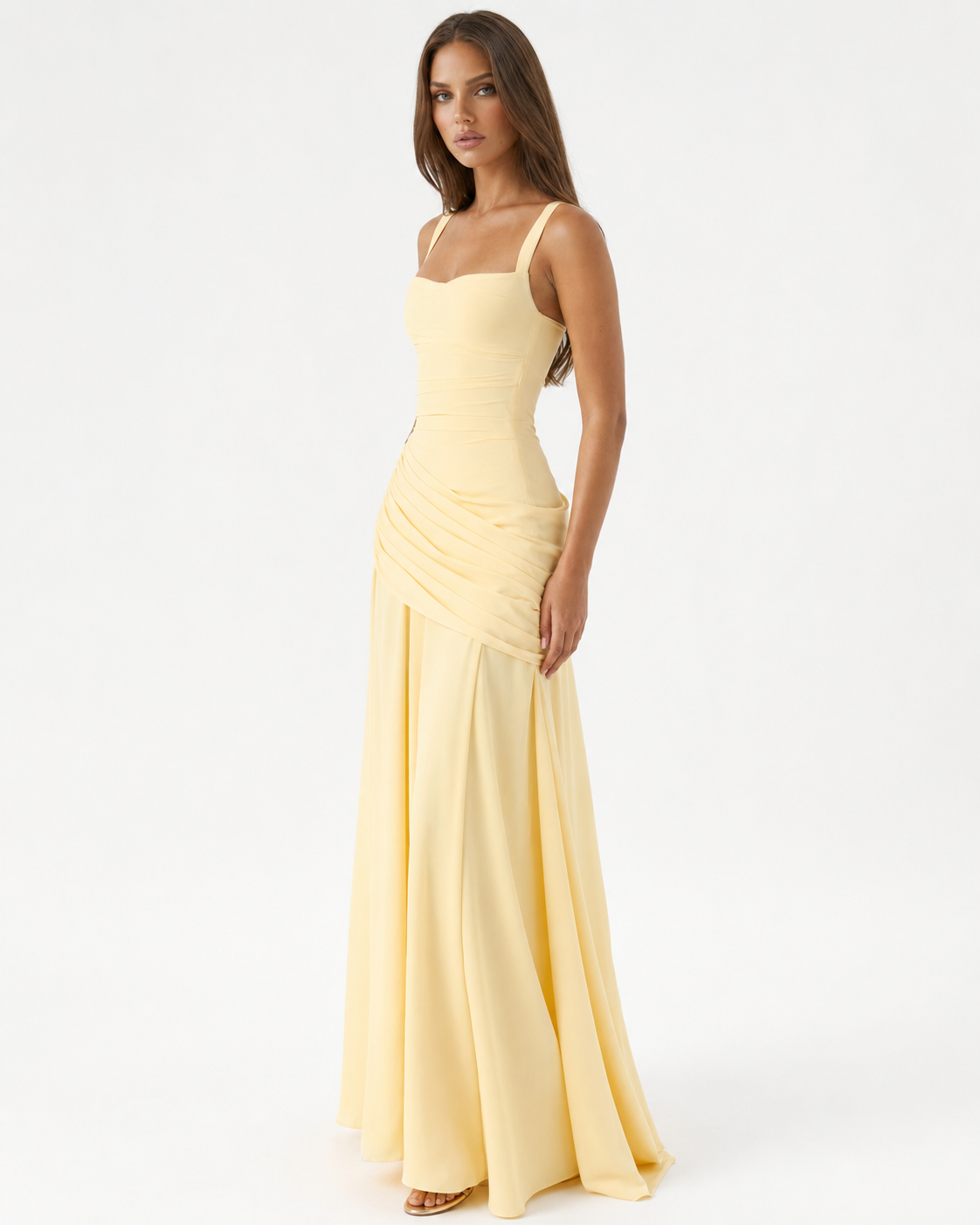 ENIE | Maxi Dress with a Gathered Square Neckline