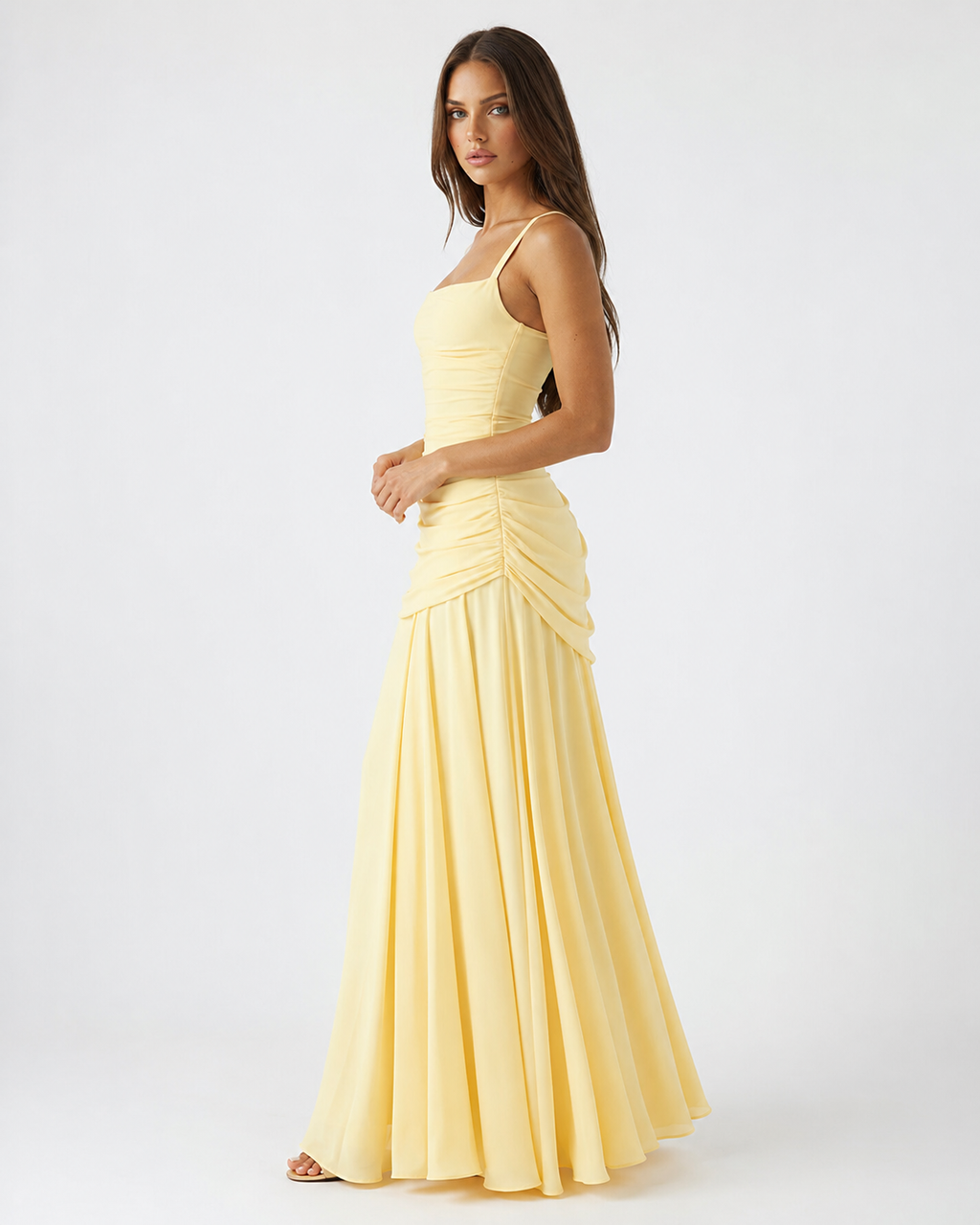 ENIE | Maxi Dress with a Gathered Square Neckline