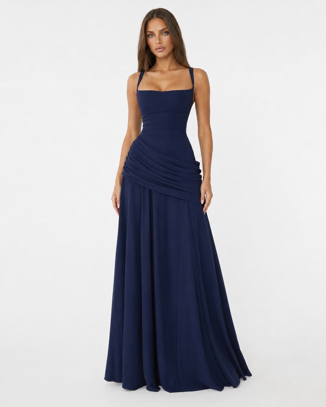 ENIE | Maxi Dress with a Gathered Square Neckline
