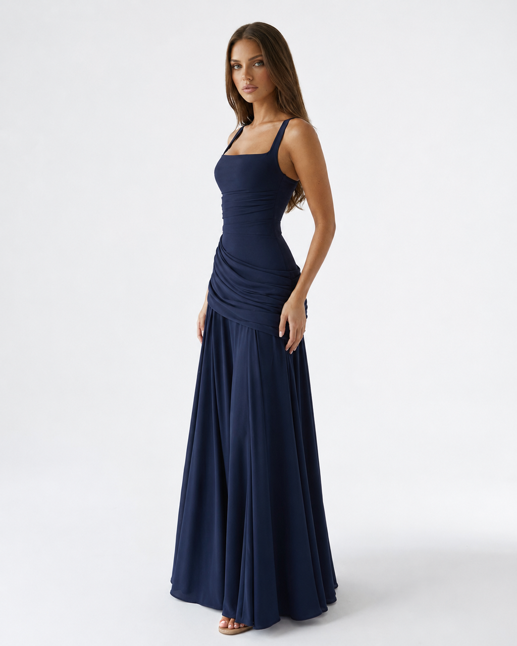 ENIE | Maxi Dress with a Gathered Square Neckline