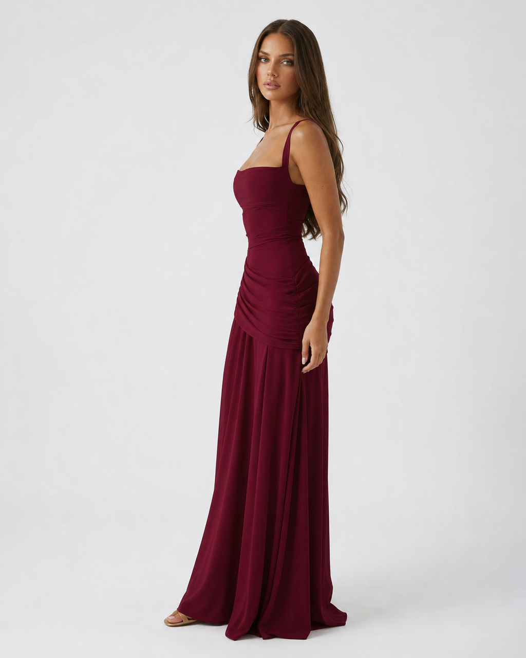 ENIE | Maxi Dress with a Gathered Square Neckline