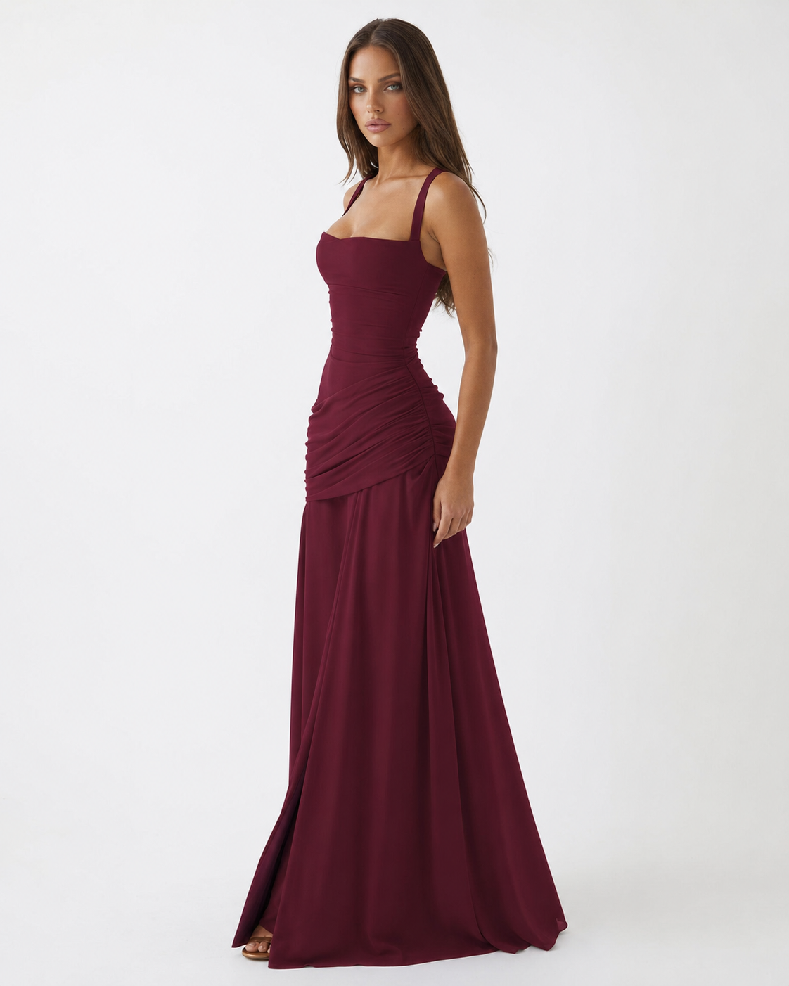 ENIE | Maxi Dress with a Gathered Square Neckline