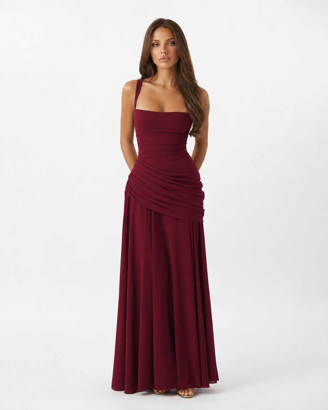 ENIE | Maxi Dress with a Gathered Square Neckline