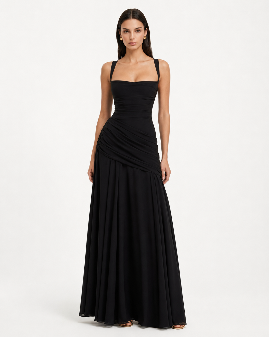 ENIE | Maxi Dress with a Gathered Square Neckline