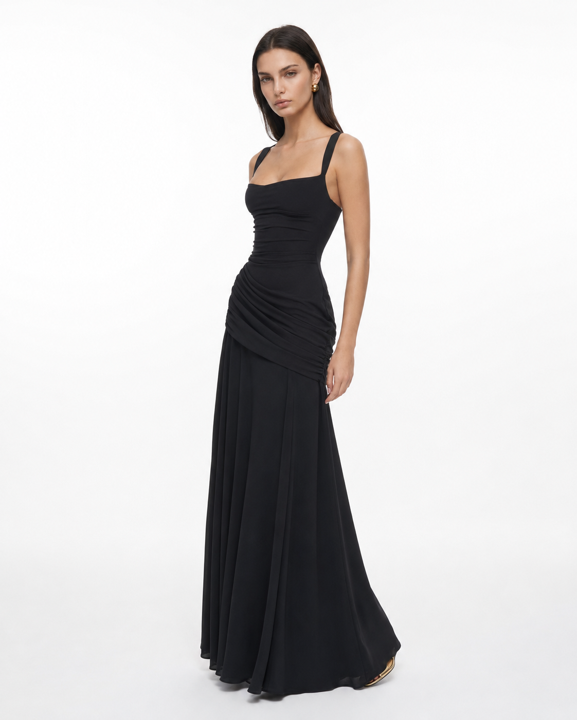 ENIE | Maxi Dress with a Gathered Square Neckline