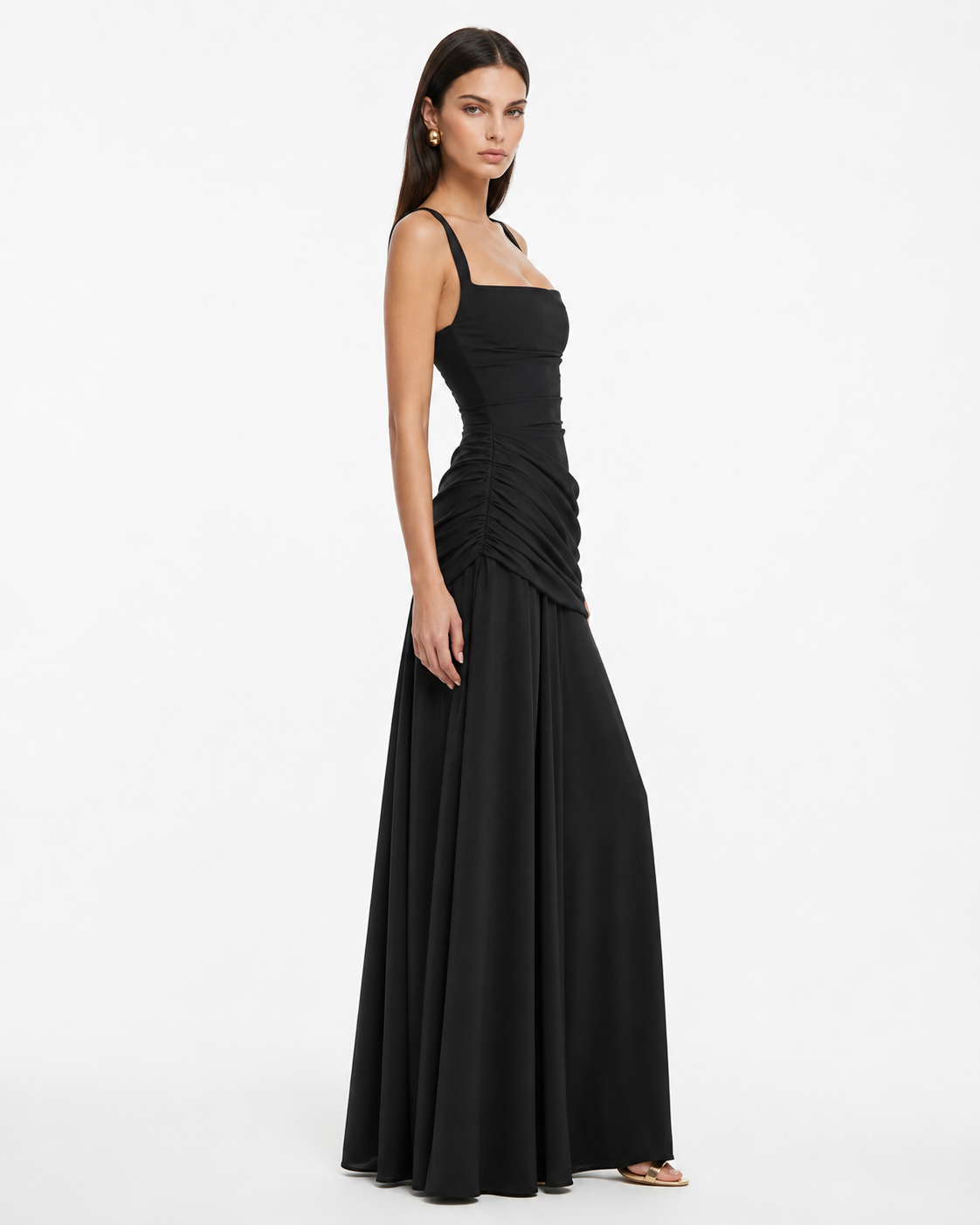 ENIE | Maxi Dress with a Gathered Square Neckline