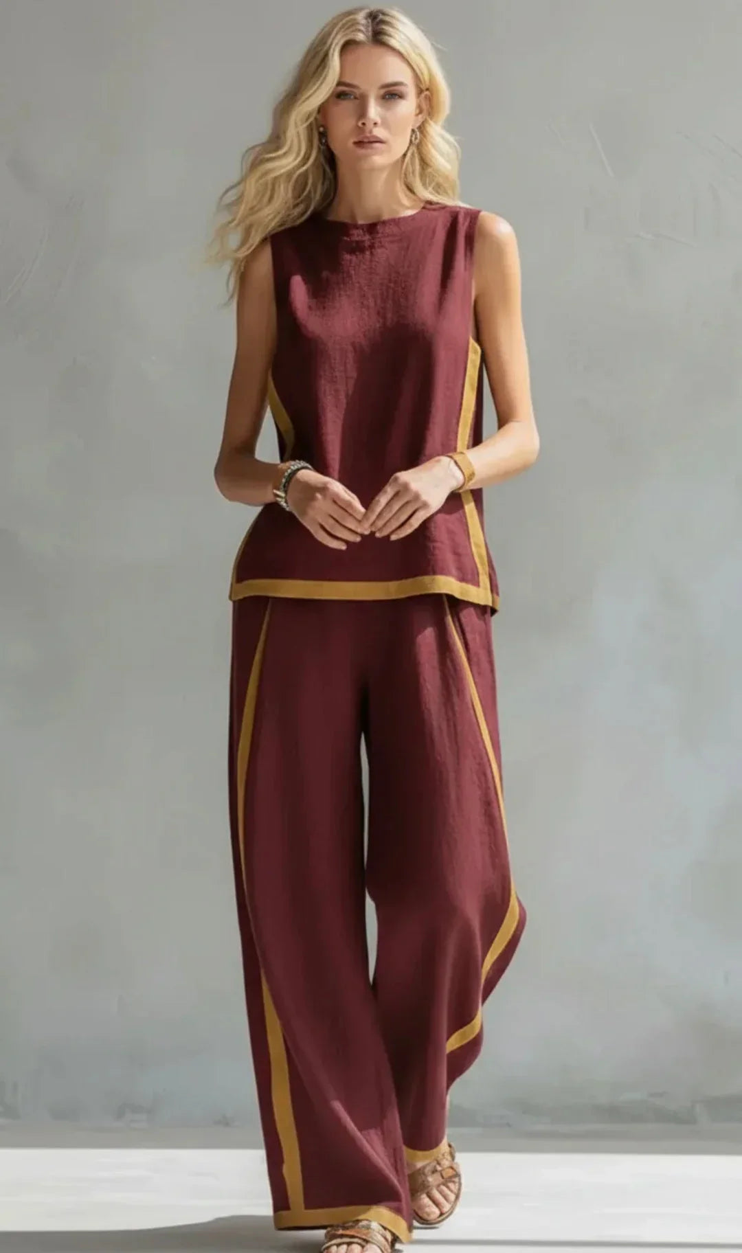 Ursula - An elegant yet casual set featuring a vest and pants with two-tone detailing