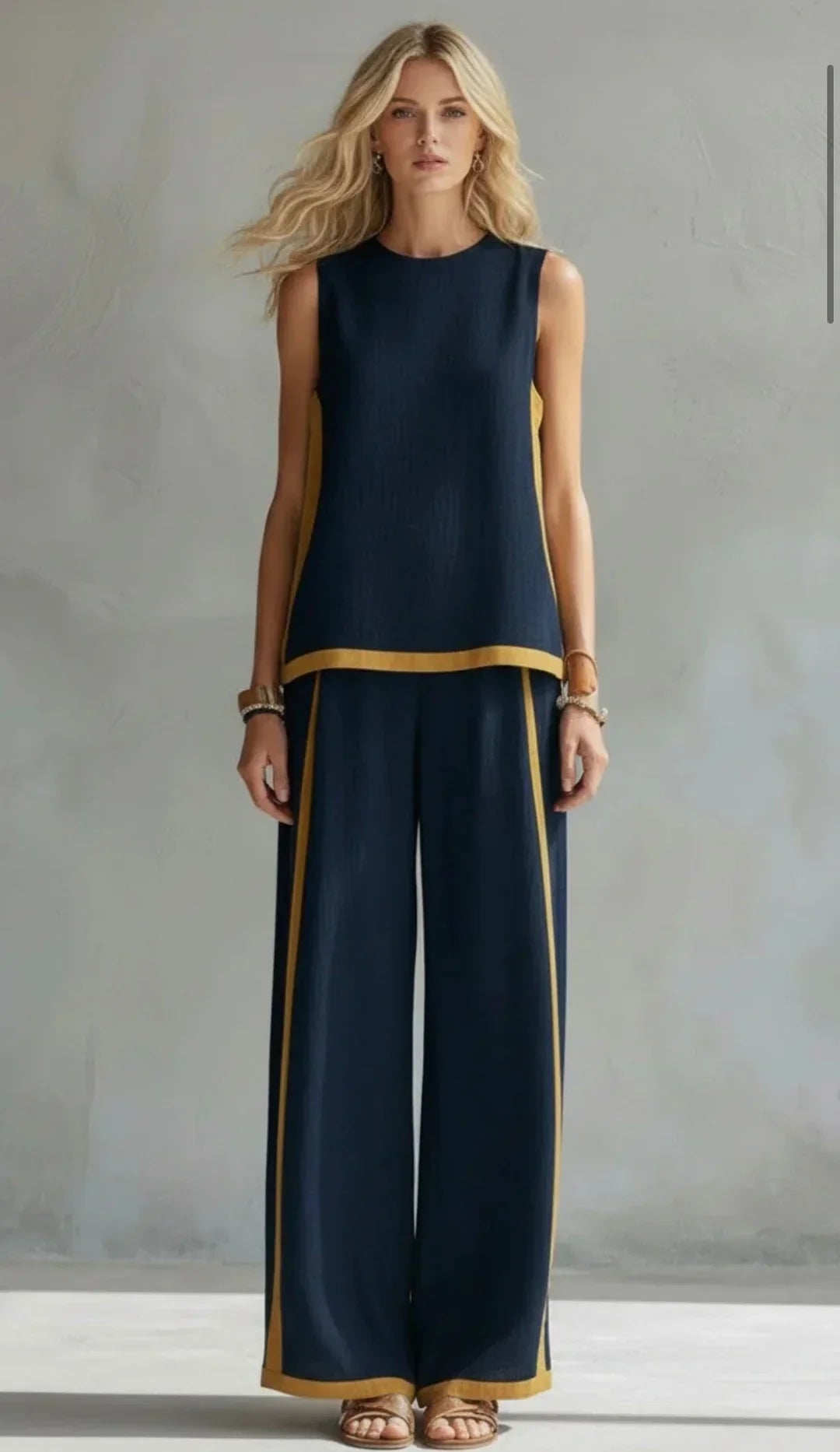 Ursula - An elegant yet casual set featuring a vest and pants with two-tone detailing