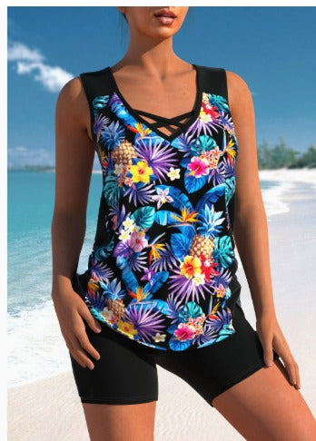 Miraclesuit Women's Tummy Control Tankini Set with Built-In Bra – Flattering Boho Swimwear with Shorts