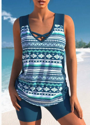 Miraclesuit Women's Tummy Control Tankini Set with Built-In Bra – Flattering Boho Swimwear with Shorts