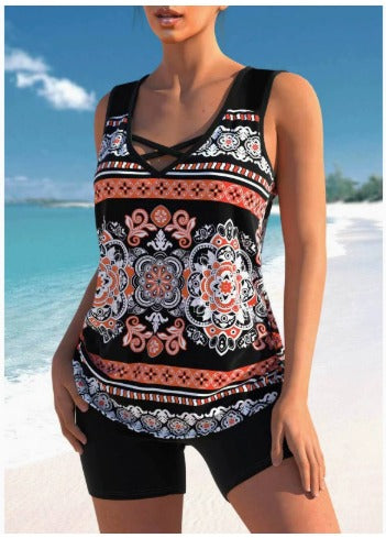 Miraclesuit Women's Tummy Control Tankini Set with Built-In Bra – Flattering Boho Swimwear with Shorts