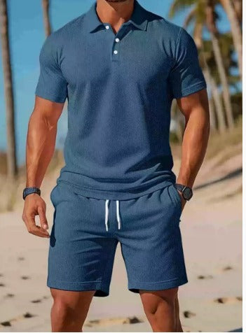 Two-piece summer set for men, consisting of a polo shirt and shorts