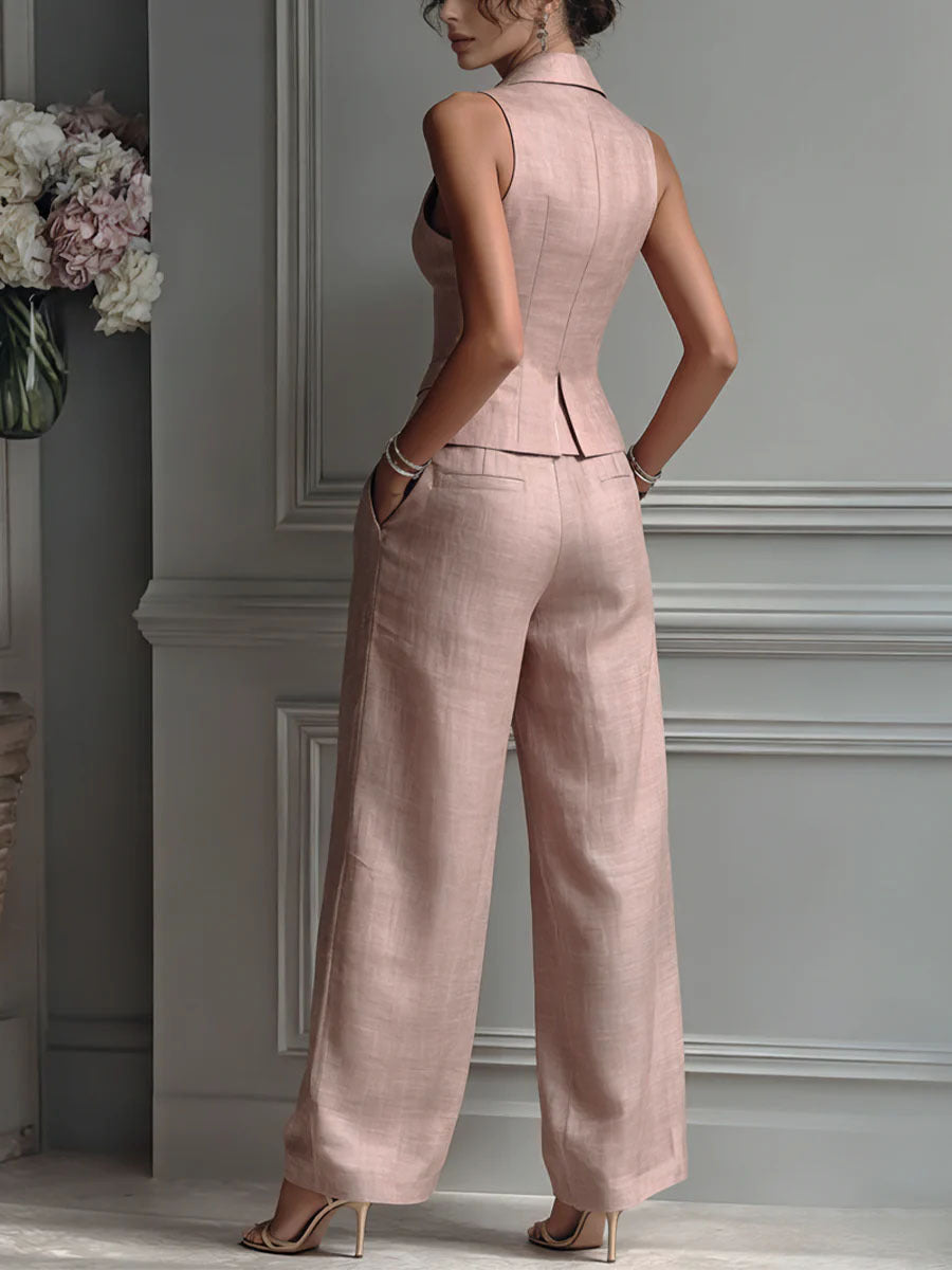 Women's two-piece set with a V-neck and buttons