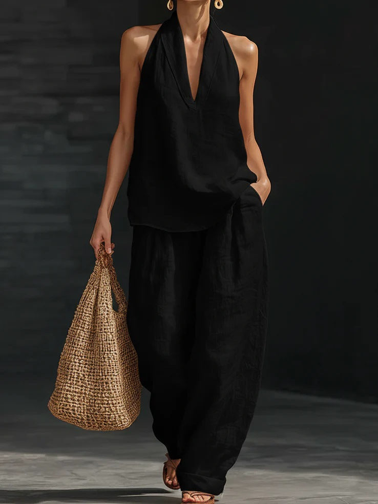 Zoe Sleeveless Set with Wide-Leg Pants