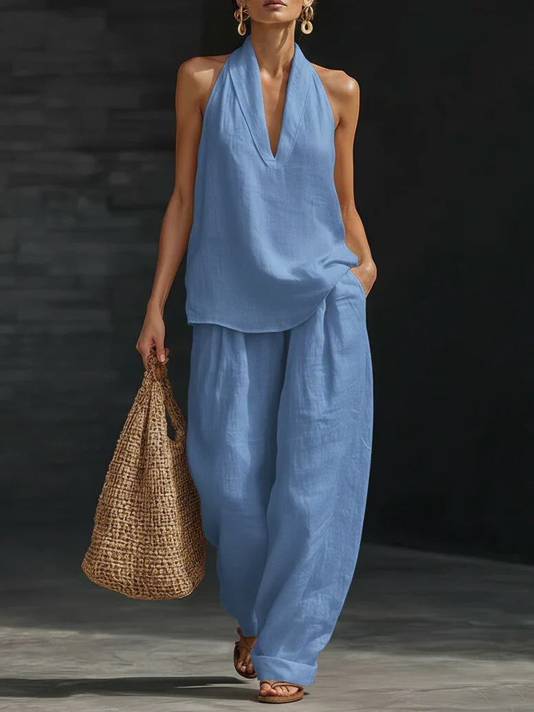 Zoe Sleeveless Set with Wide-Leg Pants