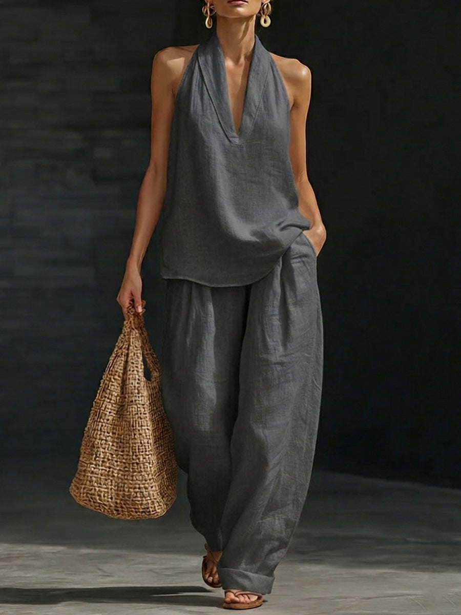 Zoe Sleeveless Set with Wide-Leg Pants