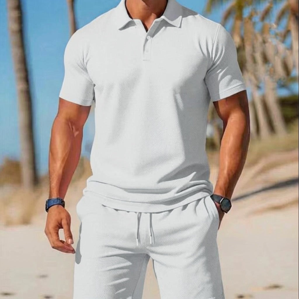 Two-piece summer set for men, consisting of a polo shirt and shorts