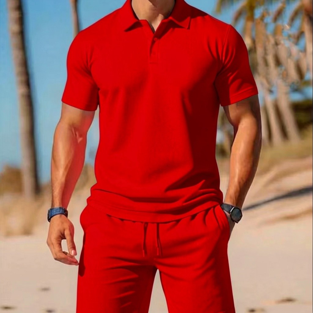 Two-piece summer set for men, consisting of a polo shirt and shorts