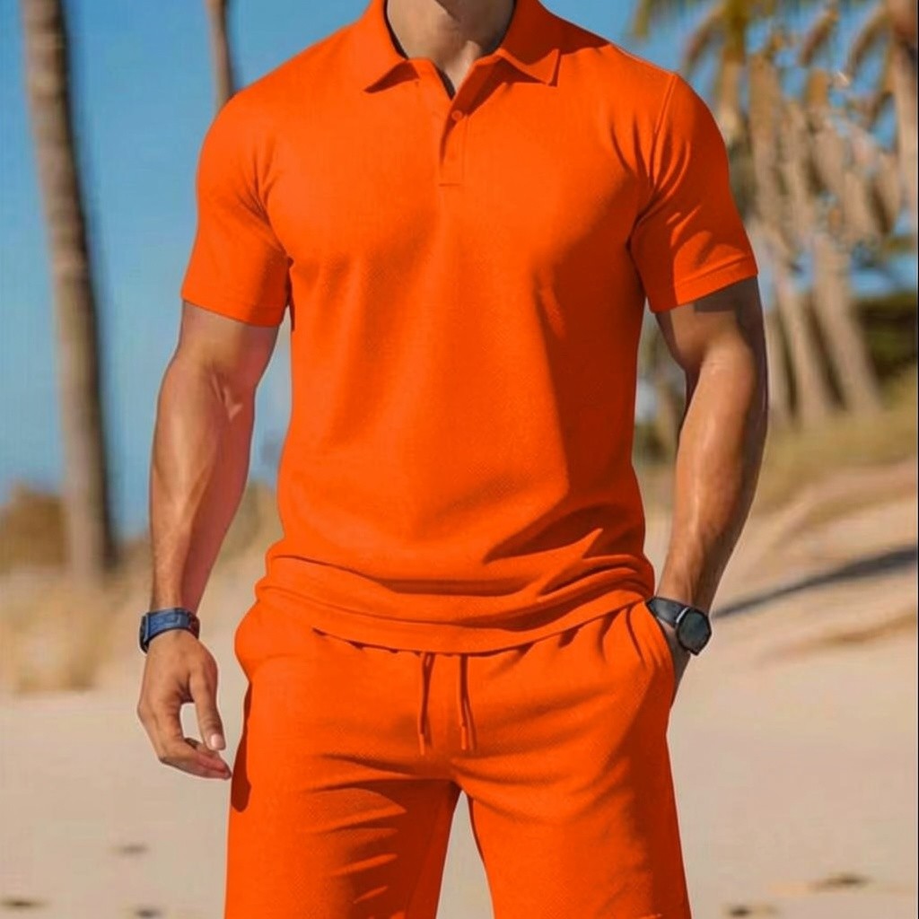 Two-piece summer set for men, consisting of a polo shirt and shorts