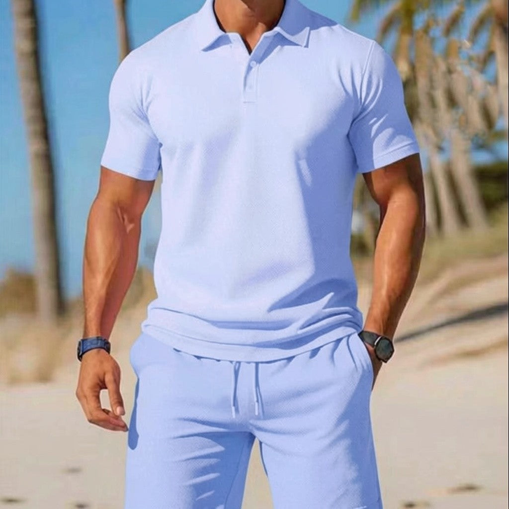 Two-piece summer set for men, consisting of a polo shirt and shorts