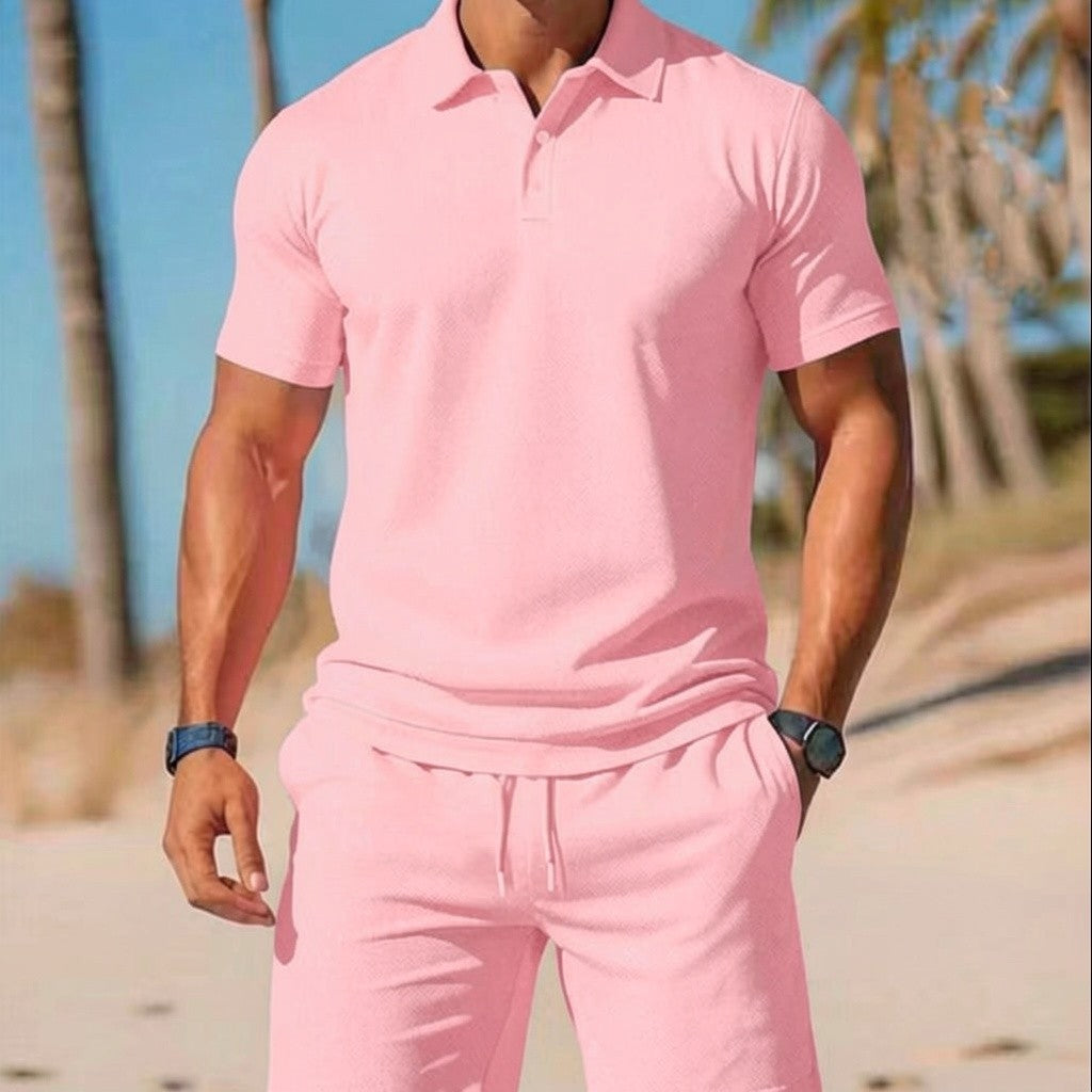Two-piece summer set for men, consisting of a polo shirt and shorts