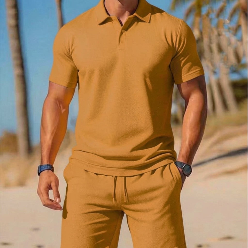 Two-piece summer set for men, consisting of a polo shirt and shorts