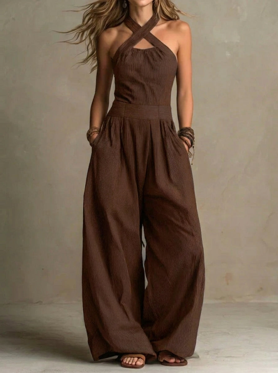 Bianca | Linen and Cotton Jumpsuit with an Elegant Cross-Front Neckline