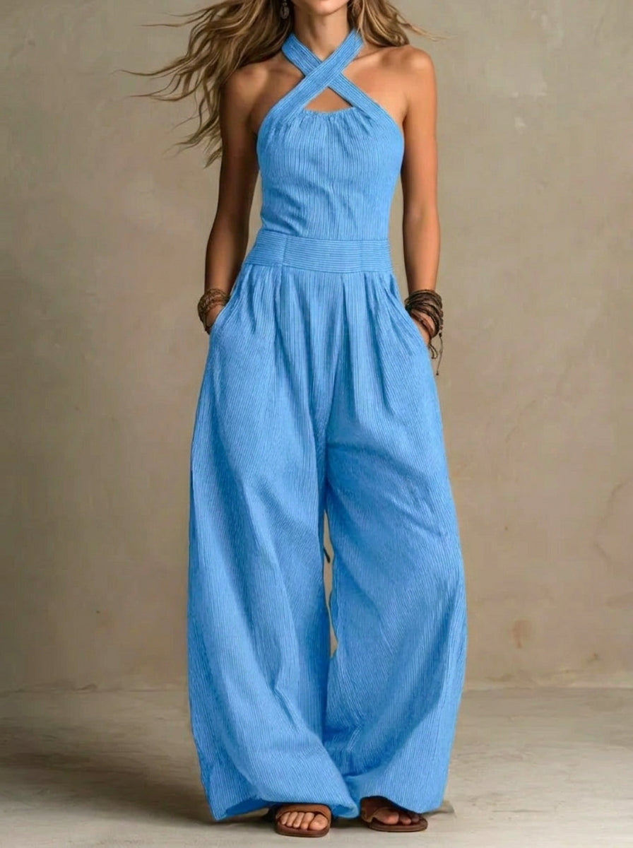 Bianca | Linen and Cotton Jumpsuit with an Elegant Cross-Front Neckline