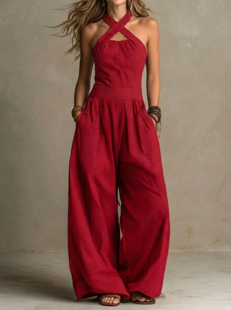 Bianca | Linen and Cotton Jumpsuit with an Elegant Cross-Front Neckline