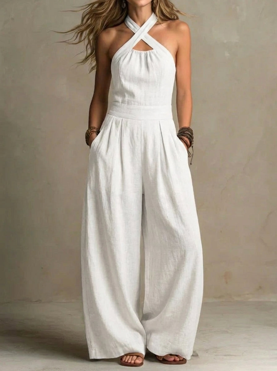 Bianca | Linen and Cotton Jumpsuit with an Elegant Cross-Front Neckline