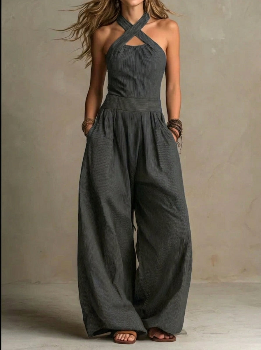 Bianca | Linen and Cotton Jumpsuit with an Elegant Cross-Front Neckline