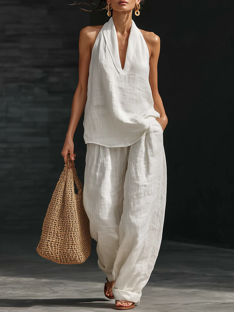 Zoe Sleeveless Set with Wide-Leg Pants