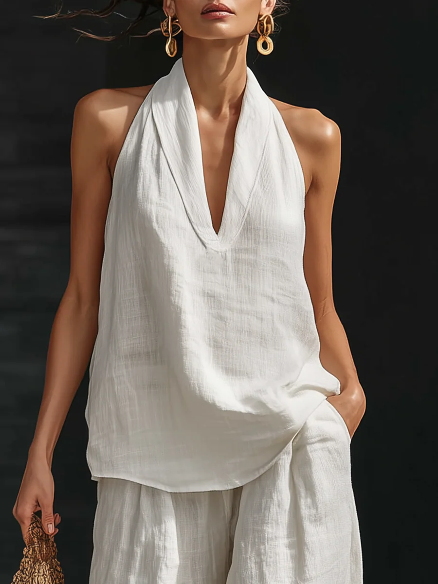 Zoe Sleeveless Set with Wide-Leg Pants