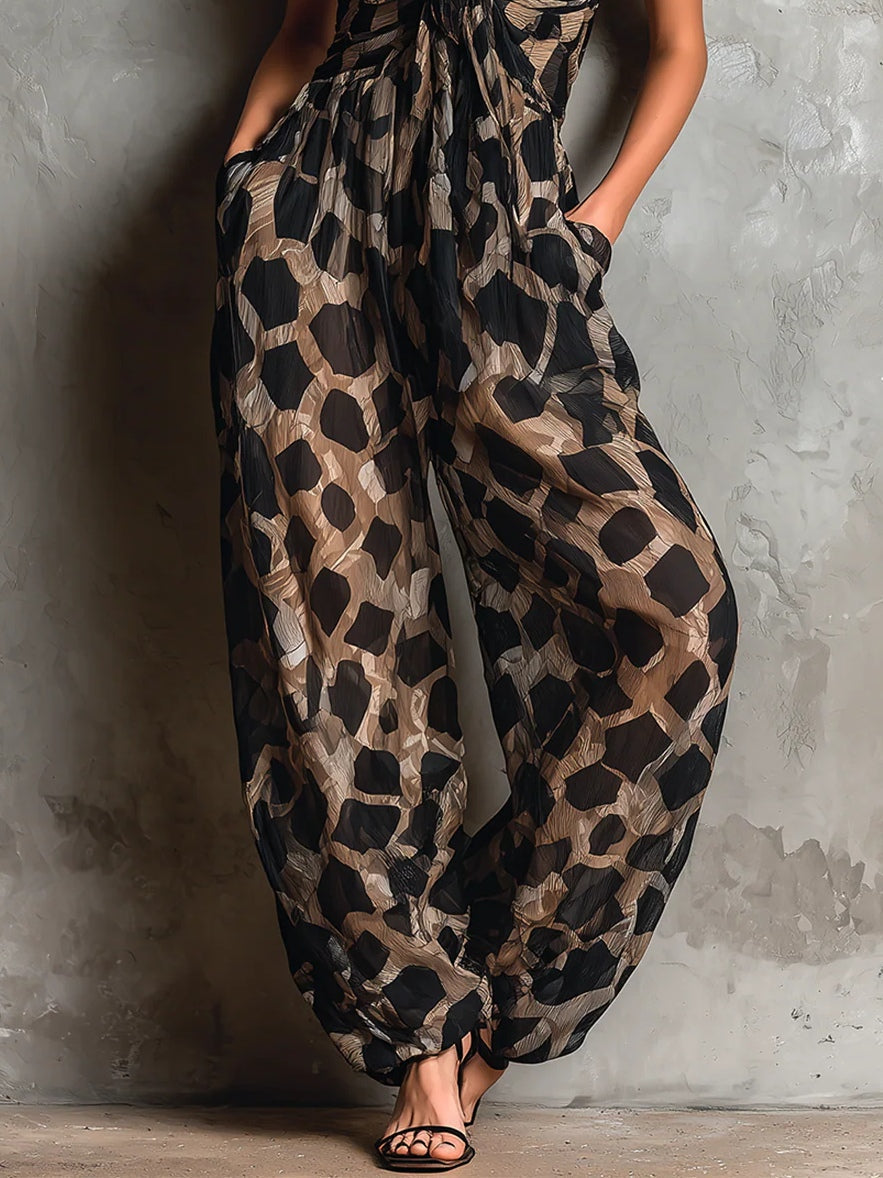 Roberta | Black Animal-Print Chiffon Jumpsuit
