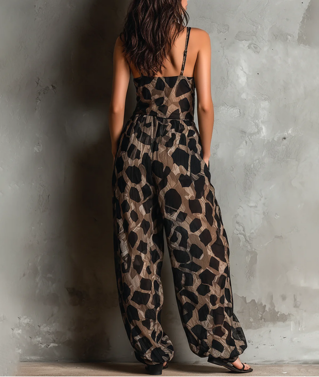 Roberta | Black Animal-Print Chiffon Jumpsuit