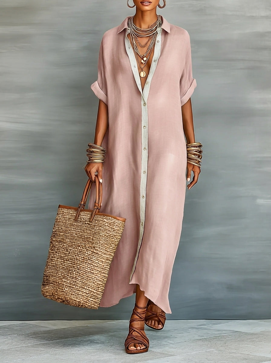 Manelle | Robe Longue Vert Olive Aux Lignes Minimalistes