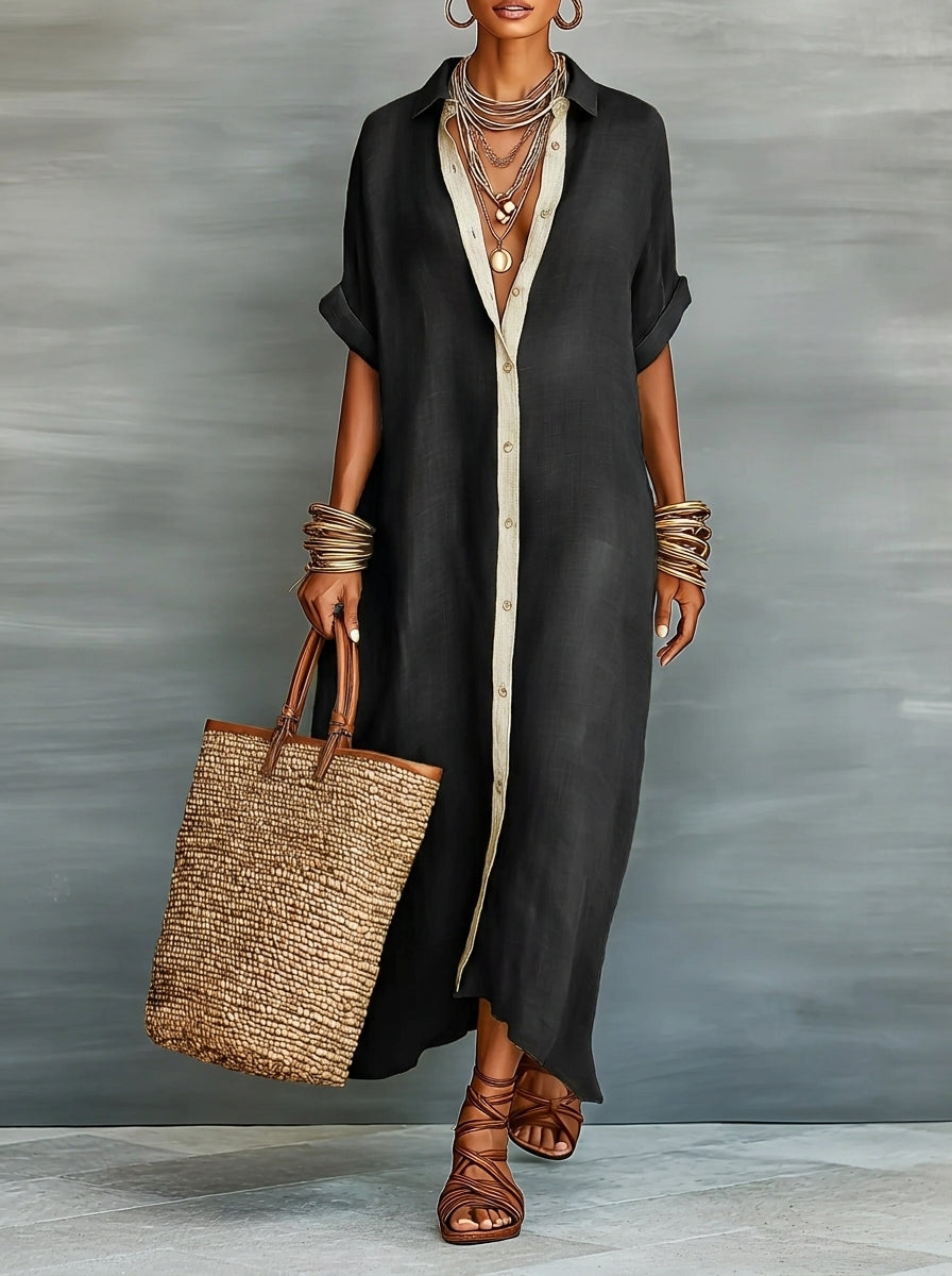 Manelle | Robe Longue Vert Olive Aux Lignes Minimalistes