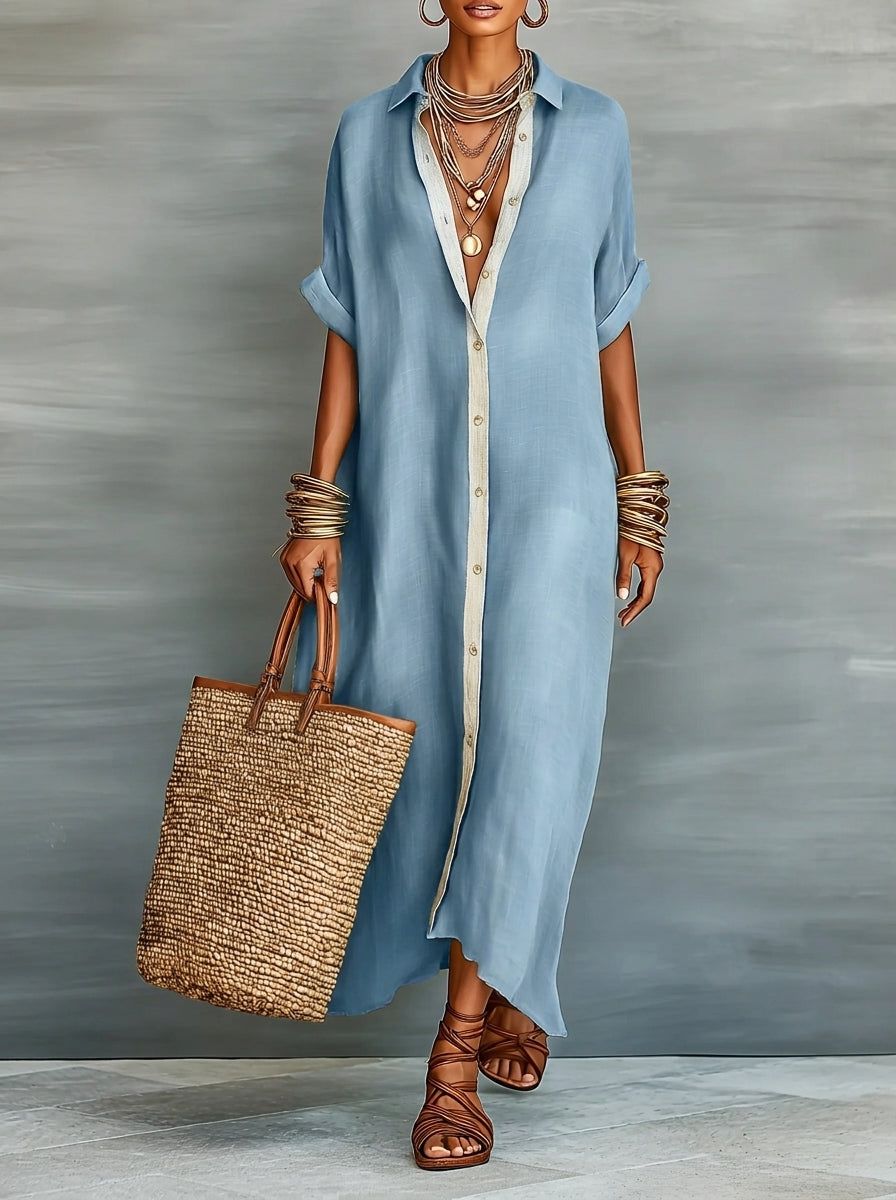 Manelle | Robe Longue Vert Olive Aux Lignes Minimalistes